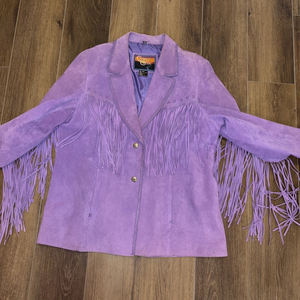 CRIPPLE CREEK Jacket 3XL Purple Suede Leather Fringe Coat Western Cowgirl